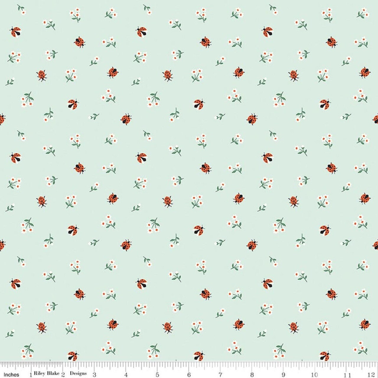 Ladybugs in Mint (c17236-mint) | Meadow Moments | Little Forest Atelier | Riley Blake